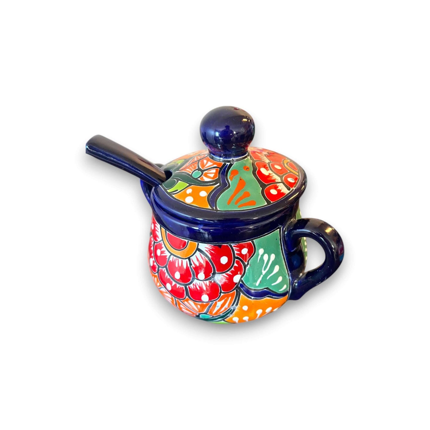 Handmade Talavera Sugar Jar with Spoon